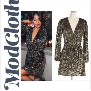 Modcloth Before The Glitter Fades Wrap Metallic Dot Dress. Size S